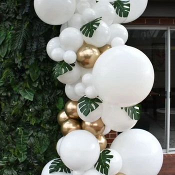 98Pcs/Set White Gold Balionas arch Rinkinys Gimtadienio Balta Vestuvių Puošmena Su žaliais Lapais Arche Ballon Garliava
