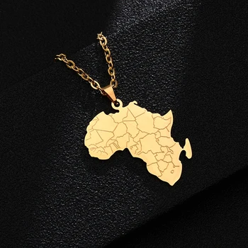Afrikos Žemėlapis&Vėliavos Karoliai Pakabukas Nerūdijančio Plieno, Aukso/Plieno Spalva Afrikos Žemėlapiai Etninės Papuošalai Moterims, Vyrams