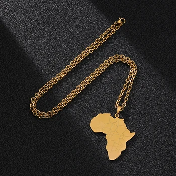 Afrikos Žemėlapis&Vėliavos Karoliai Pakabukas Nerūdijančio Plieno, Aukso/Plieno Spalva Afrikos Žemėlapiai Etninės Papuošalai Moterims, Vyrams