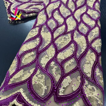 Aksomo Audinys Su Siuvinėjimo Nėrinių Juoda Elegantiška, Graži Gėlė Afrikos, Nigerijos, Prancūzijos Naujausius Dizaino Aukštos Kokybės Suknelė