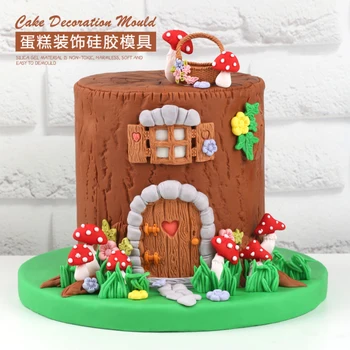 Animacinių Filmų Durų Žolės Grybų Krepšius, Pelėsių Silikono Formos Minkštas Tortas Dekoro Priemonė Gumpaste Sugarcraft Šokolado Forma Bakeware