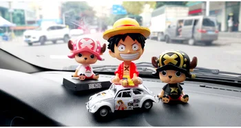 Anime One Piece 11CM Cartoon Automobilių Apdailos, Pav Modelis Žaislai Luffy Sanji Chooper Zoro Pavasario Purtant Galvą Lėlės Automobilių Puošimas Žaislai
