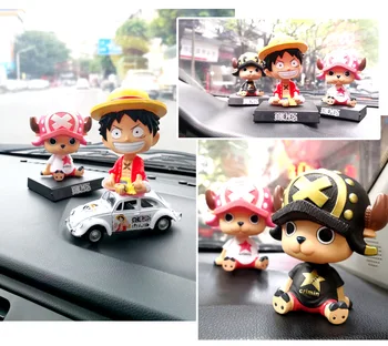 Anime One Piece 11CM Cartoon Automobilių Apdailos, Pav Modelis Žaislai Luffy Sanji Chooper Zoro Pavasario Purtant Galvą Lėlės Automobilių Puošimas Žaislai