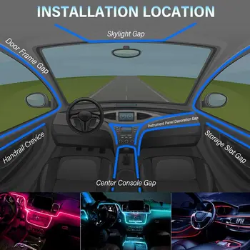 ANMINGPU Automobilių Neon LED Juostelės Žibintai, Atmosfera Vidaus apšvietimo App Muzikos Valdymo Keliais Režimais RGB Auto Aplinkos Dekoratyvinės Lempos
