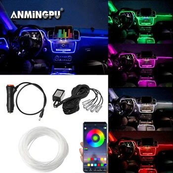 ANMINGPU Automobilių Neon LED Juostelės Žibintai, Atmosfera Vidaus apšvietimo App Muzikos Valdymo Keliais Režimais RGB Auto Aplinkos Dekoratyvinės Lempos
