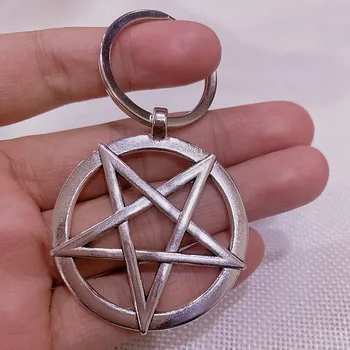Antras Pentagram Pakabukas Šėtono Simbolis Žemyn Pentagram Keychain Amuletas Papuošalai
