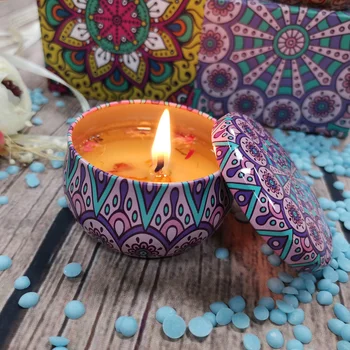 Aromatizuoti žvakės su gėlėmis skardinį Kvepalų, Kvepiančių Rankų darbo Žvakė Natūralaus Sojų Vaško Namų Puošybai