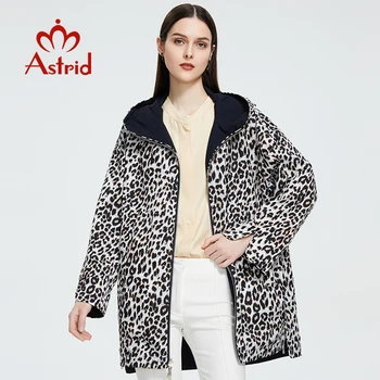 Astrid 2021 m. Pavasarį, Rudenį, moteriškos Striukės Paltai Moterims Parkas Dvipusis Šiltas, su gobtuvu, užtrauktukas Mados Leopard Viršutiniai drabužiai AM-9736