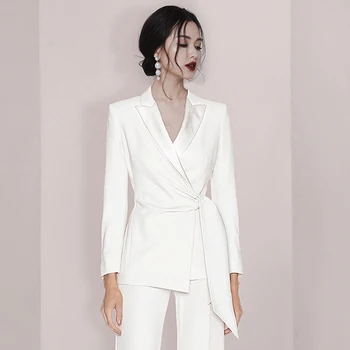 Atsitiktinis Seksualus Baltas Moterų Kostiumai Elegantiškas Korėjos Švarkas Moterims, Kelnės, Kostiumai Nustatyti Vienodas Verslo Ziajać Office 