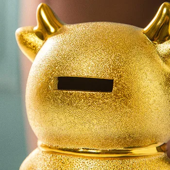 Aukso keramikos jautis metų talismanas monetų saugojimui jar sėkmės ir turtingas Piggy Bank Gimtadienio Dovana Pinigus, Piniginės Laimingas Darbalaukio dekoras