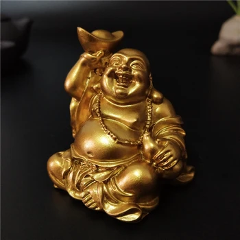 Aukso Maitrėjos Laughing Buddha Statula Kinų Feng Shui Turto Budos Skulptūra Figūrėlės Namų, Sodo Puošmena Statulos