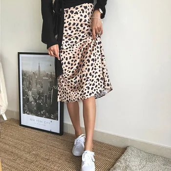 Aukšto liemens sijonai moterų streetwear leopard ilgas sijonas elegantiškas korėjos šifono sijonai derliaus harajuku sijonas vasaros 2020 m.