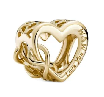 Autentiškas 925 Sterlingas Sidabro, Aukso Putojantis Infinity Širdis Tabaluoti Žavesio Karoliukai Tinka Pandoros Apyrankę & Karoliai, Papuošalai