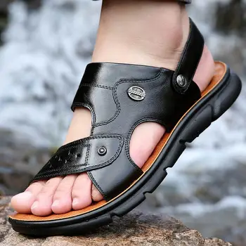 Avalynė lauko šlepetes vasaros sandalai vyrams batai metalo anti-slydimo oda 2021 platforma batai vyras sandalai kvėpuojantis vyrų batų