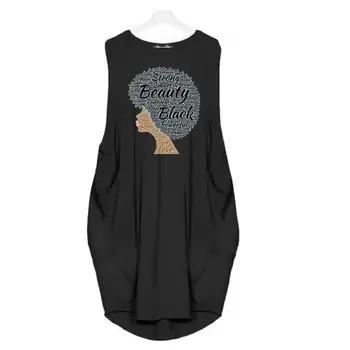 Aš Esu Juodas Vasaros Moterų Suknelės Raidžių Spausdinti Kišenę Laisvus Rankovių Vestidos Vintage Suknelė Moteris Negabaritinių 5XL Dropshipping