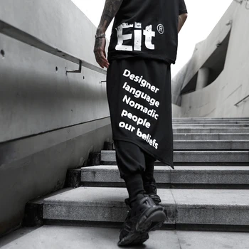 Baggy Hip-Hop Krovinių Kelnės Vyrams Streetwear Sudurti Sparno Spausdinimo Atsitiktinis Haremo Kelnės Vasaros Poilsiu Harajuku Banga Mens Kelnės