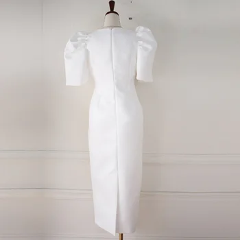 Baltas Biuro Lady Suknelė, 2021 M. Vasarą Kvadratinių Kaklo Sluoksniuotos Rankovėmis Paprasta prancūzų Stiliaus Ilgai Temperamentas Moterų Elegantiškas Šalis Suknelė