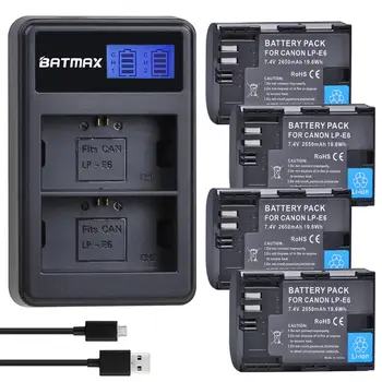 Batmax 2650mAh LP-E6 LPE6 E6 Baterija+ LCD Dual USB Kroviklis skirtas Canon EOS 5DS R 5D Mark II, 5D Mark III 6D 7D 80D 90D EOS 5DS R