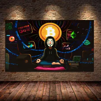 Bitcoin Anonimas Meditacija Drobės Painitngs ant Sienos Menas, Plakatų ir grafikos Šiuolaikinių Nuotraukų, Miegamojo Namų Dekoro Neįrėminti