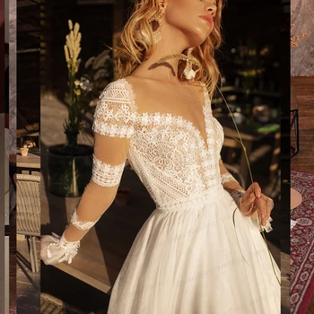 Bohemijos Vestuvių Suknelės 2021 Ilgomis Rankovėmis Linijos, Nėriniai Appliqued Boho Vestuvių Suknelės Jungiamąją Plius Dydis Paplūdimio Vestuvių Suknelės, Skraistės