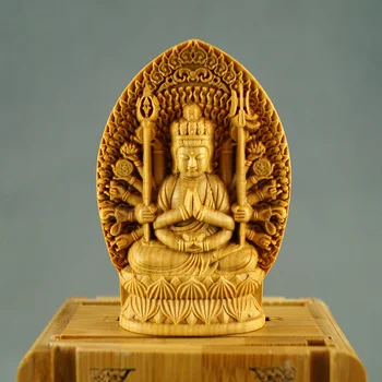Boxwood Drožyba Papuošalai Kinijos Medienos Budos Statula Saugojo Šventykla Tūkstančių Rankų Guanyin Skulptūra Namų Dekoro