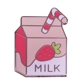 Braškių pienas sunku emalio pin mielas pieno dėžutės ženklelis pastelinių meno gėrimų sagė vaikams, draugams dovanų kūrybos priedų