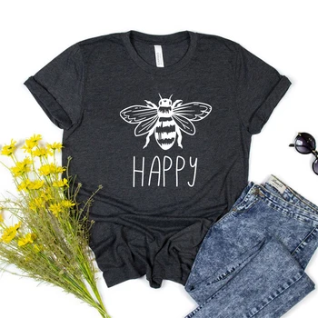 Būti Laimingas T-Shirt Motyvacijos Laimės Teigiamas Įkvepiantį Marškinėliai Vasarą Moterys Atsitiktinis Grafika Tees Viršūnes Plius Dydis