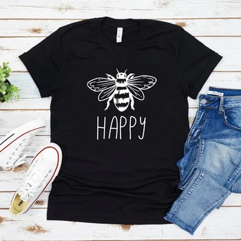Būti Laimingas T-Shirt Motyvacijos Laimės Teigiamas Įkvepiantį Marškinėliai Vasarą Moterys Atsitiktinis Grafika Tees Viršūnes Plius Dydis