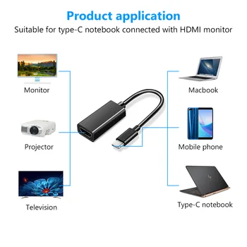 C tipo HDMI Kabelis Adapteris 4K 30Hz USB-C Uosto Įrenginių HDMI-tai leido Laidą 