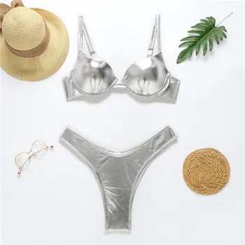 Cikini2020 Moterų Sexy Hot Aukso Ir Sidabro Bikini Kostiumas Padalijimo Push-Up maudymosi kostiumėlį Plaukimo Vasaros Paplūdimio Brazilijos maudymosi kostiumėlį