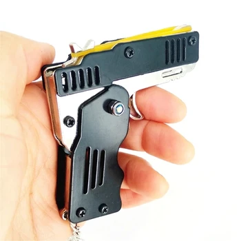 Cinko Lydinys Spalvinga Metalo mini galima sulankstyti kaip raktų žiedas gumos juosta ginklą vaikų dovanų žaislų šešių eilių guminis žaislas pistoletas