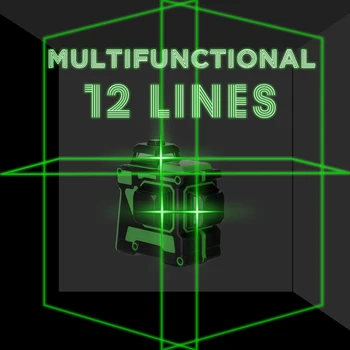 Daugiafunkcinis 3D 12 Linijų Lazerio Lygiu Priemonė, Horizontalios Ir Vertikalios Kirsti Linijos Savaime išsilyginantis Lazerio Lygio 360 Lygio Mašina