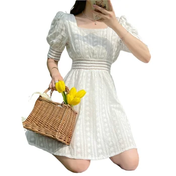Derliaus Aikštės Apykaklė Balta Suknelė Vasarą Moterys 2021 Trumpas Sluoksniuotos Rankovėmis Trumpą Mini Suknelė Elegantiška Linija Šalis Suknelės Chalatai 15022