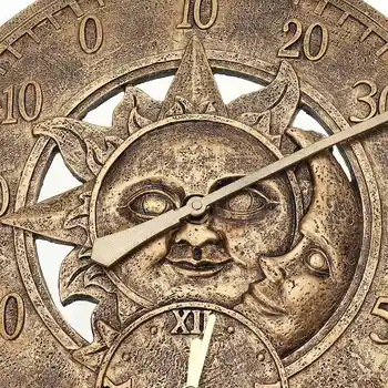 Derva Sieninis laikrodis su Termometru, Sodas, Lauko apdailos namų patalpų Vandeniui Sienos Stoties Laikrodis 12 Colių Saulė Ir Mėnulis temą