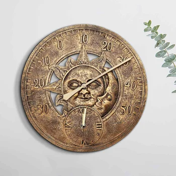 Derva Sieninis laikrodis su Termometru, Sodas, Lauko apdailos namų patalpų Vandeniui Sienos Stoties Laikrodis 12 Colių Saulė Ir Mėnulis temą