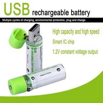 Didelė talpa 1450 mAh NI-MH AA USB li-ion baterija nuotolinio valdymo pelės mažas ventiliatoriaus Elektros žaislas baterija + Kabelis