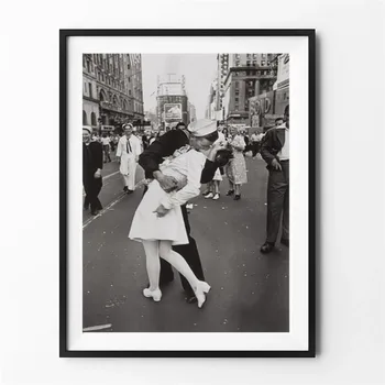 Drobė, Tapyba Derliaus Meno Juoda ir Balta Foto Rėmelis Pergalę Kiss Plakatas New York Nuotrauką Spausdinti Namo Sienos Meno Apdaila