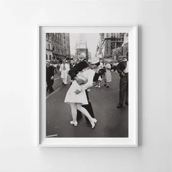 Drobė, Tapyba Derliaus Meno Juoda ir Balta Foto Rėmelis Pergalę Kiss Plakatas New York Nuotrauką Spausdinti Namo Sienos Meno Apdaila