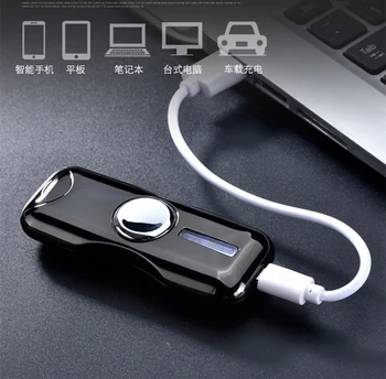 Dual Lanko USB Žiebtuvėlis Gyro Žaislas Piršto Lengvesni Vertus Suktuko Įkrovimo Vėjo Įkraunamas Elektroninės Plazmos Nemokama Lazerio Pavadinimas