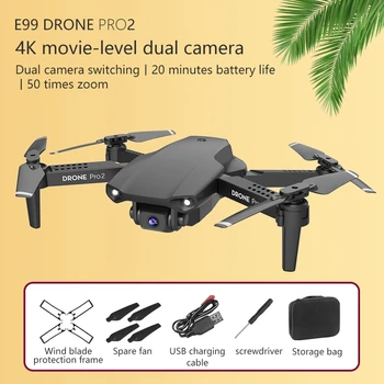 E99 Pro 4K Dual Camera FPV Quadcopter 50 Kartų Dėmesys Lankstymo Drone