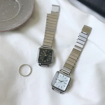 Einfache Silber Frauen Uhren Ulzzang Marke Išskirtinį Edelstahl Damen Armbanduhren Režimas Minimalistischen Frau Quarz Uhr