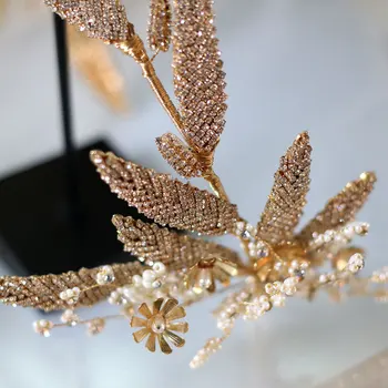 Elegantiškas nuotaka crystal Hairband auskarai Aukso Šviesą Palieka Galvos gabalas Prabangių Vestuvių plaukų Aksesuarai