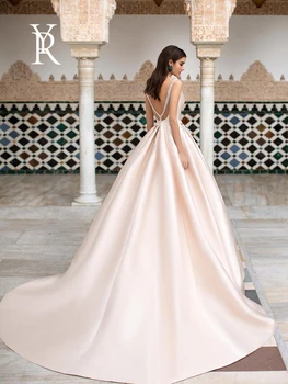 Elegantiškas Vestuvių Suknelės Be Nugaros, Rankovių Dizaino Satino Nuotakos Suknelė Princesė Dress Varčias Duobute Juosmens, Gali Būti Pritaikytas