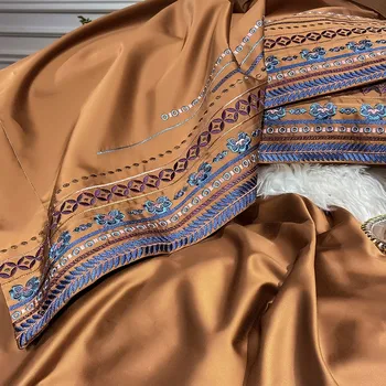 Elegantiškos Derliaus Siuvinėjimo Egipto Medvilnės Patalynės komplektas Golden Pilkas Klasikinis Antklode Padengti paklode komplektas Užvalkalas Karalienė King size