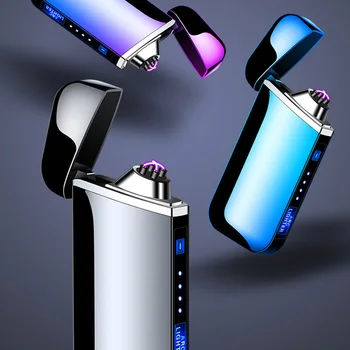 Elektroninis Žiebtuvėlis Vėjo Smart Cigarečių Žiebtuvėliai Touch Gaisro Vyrams, Dovanų USB Įkrovimo Dvigubo Kampo Metalo Žvakė Flameless