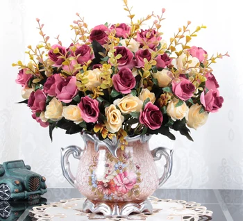 Europos Keramikos Vaza+Dirbtinių Gėlių Nustatyti Figūrėlės Namų Dekoravimo Amatų Apdailos Svetainės Šilko Netikrą Vazonas Papuošalai