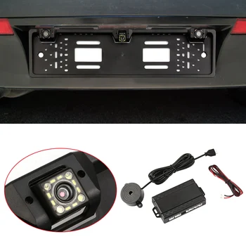 Europos Licenciją Plokštės Rėmas Atsarginė Kamera 12 LED Galinio vaizdo Kamera su Atbulinės eigos Sistema, Parkavimo Jutiklis Automobilių Reikmenys