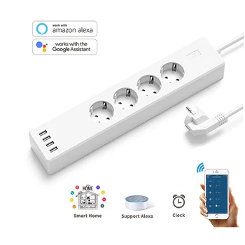 Europos Standarto Wifi Smart Power Strip Kelis Plug TUYA APP Belaidžio Laiką USB Jungiklis Kontroliuoti Belaidžio ryšio Alexa/ 