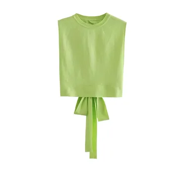 FELIN Za 2021 M. Vasaros Mados Moterų Backless Palaidinės O Kaklo, Rankovių peteliškę Elegantiškos Žalios Apkarpyti Viršūnes Mujer Stilingas Blusas
