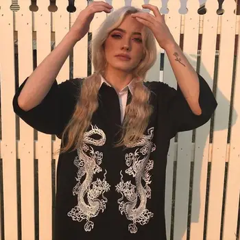 Fernan Dragon Harajuku T-shirt Kinijos Mados Tees Pusė Rankovių Vasaros Viršūnes Moterų 2021 Goth Tamsiai Prarasti Derliaus Marškinėlius